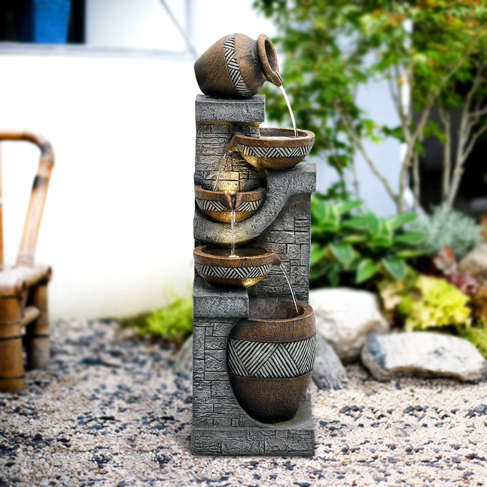 Gray-brown five-tier garden water feature