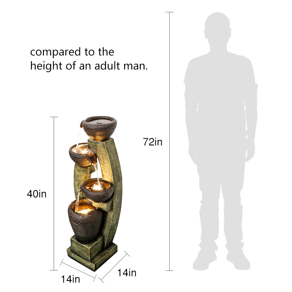 Four-layer basin warm light LED indoor and outdoor decorative water fountain