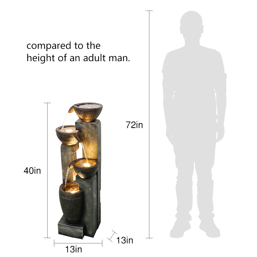Four-layer warm light pot water fountain