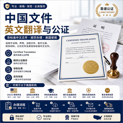 中国文件英文翻译与公证服务，Certified Translation及非标准中文文件按页办理