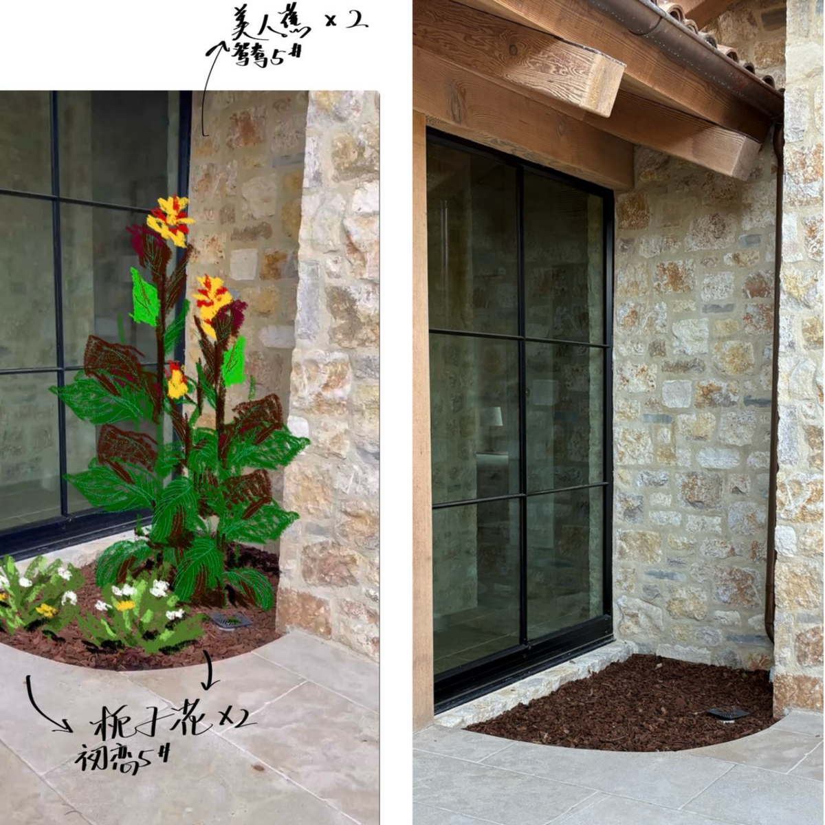 住宅庭院植物设计草图与现场景观效果参考 Residential garden design concept with site and planting references