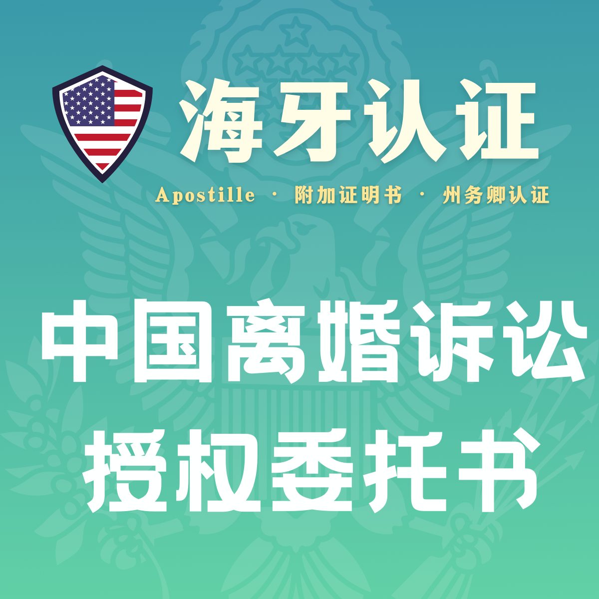 中国离婚诉讼委托书海牙认证（州务卿认证）